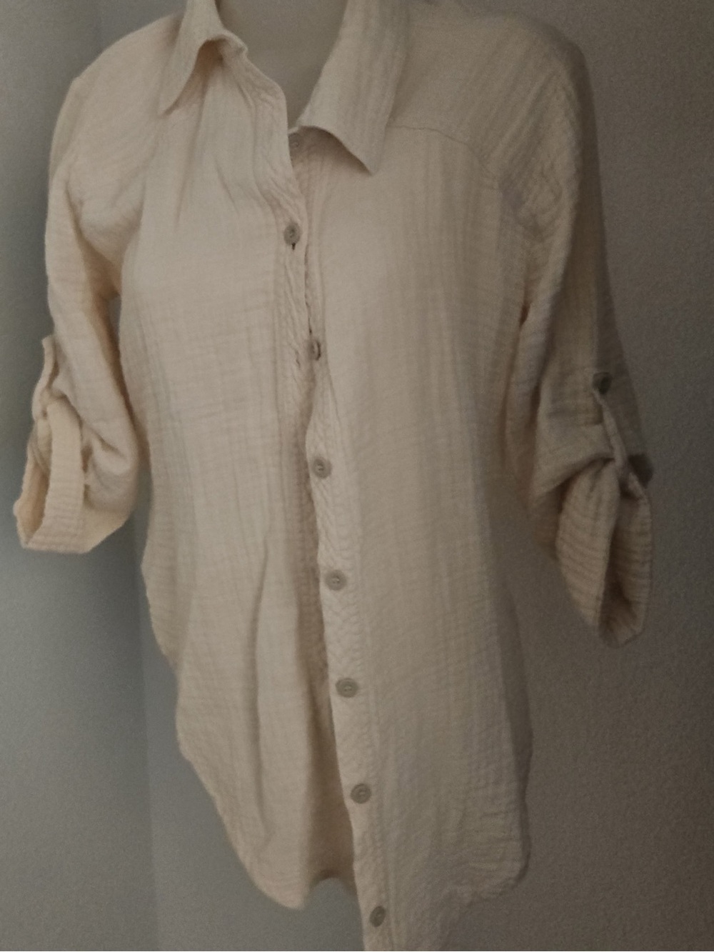 Light Cream Men's Button-Up Shirt - Casual Long Sleeve